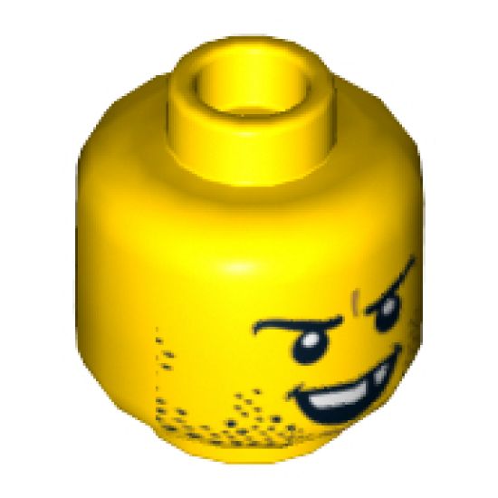 Minifigure, Head Dual Sided Beard Stubble, Missing Tooth, Open Grin / Frown Pattern - Hollow Stud