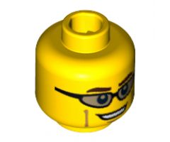 Minifigure, Head Glasses with Trans-Black Sunglasses, Dark Brown Eyebrows and Cheek Lines Pattern - Hollow Stud