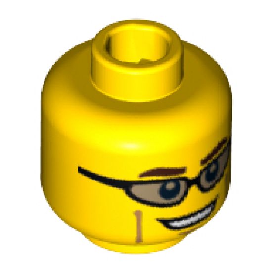 Minifigure, Head Glasses with Trans-Black Sunglasses, Dark Brown Eyebrows and Cheek Lines Pattern - Hollow Stud