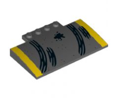 Slope, Curved 5 x 8 x 2/3 with Yellow Stripes, Skidmarks and Oil Splotch Pattern