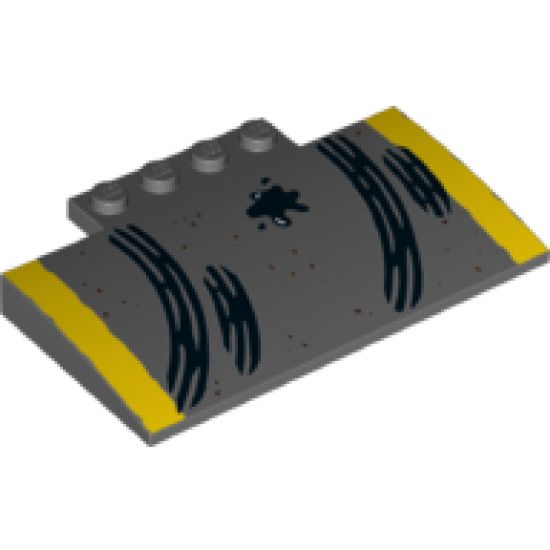 Slope, Curved 5 x 8 x 2/3 with Yellow Stripes, Skidmarks and Oil Splotch Pattern