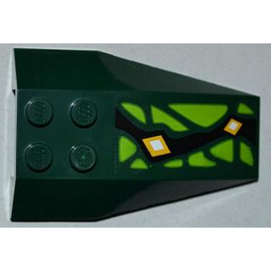 Wedge 6 x 4 Triple Curved with Lime Scales and 2 Yellow Diamonds Pattern Model Right Side (Sticker) - Set 9450