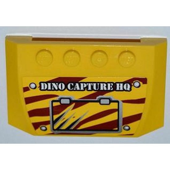 Wedge 4 x 6 x 2/3 Triple Curved with 'DINO CAPTURE HQ' and Scratched Hatch on Dark Red Tiger Stripes Pattern (Sticker) - Set 5887