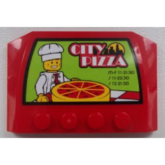 Wedge 4 x 6 x 2/3 Triple Curved with Chef and 'CITY PIZZA' and Open Hours Pattern (Sticker) - Set 60026