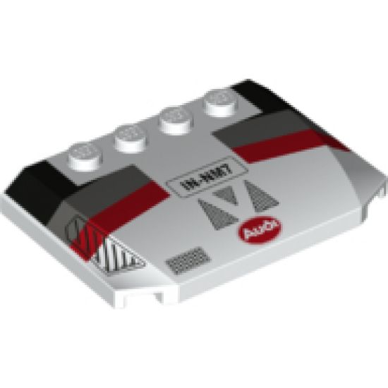Wedge 4 x 6 x 2/3 Triple Curved with 'IN-NM7' Oval Audi Logo and Black, Dark Bluish Gray and Red Racing Stripes Pattern