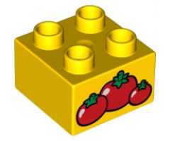 Duplo, Brick 2 x 2 with 3 Red Tomatoes Pattern