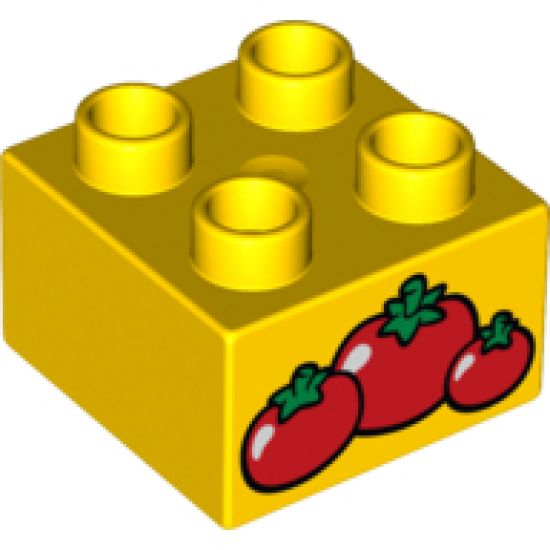 Duplo, Brick 2 x 2 with 3 Red Tomatoes Pattern