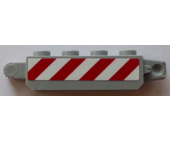 Hinge Brick 1 x 4 Locking, 9 Teeth with Red and White Danger Stripes (4 Stripes) Pattern on Both Sides (Stickers) - Set 60073