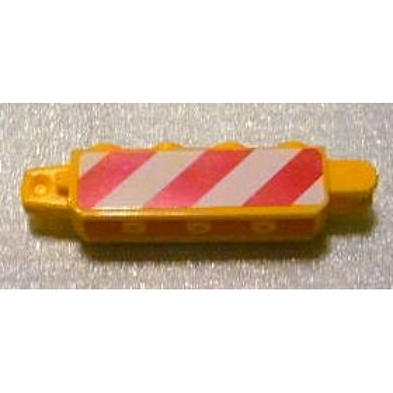 Hinge Brick 1 x 4 Locking, 9 Teeth with Red and White Danger Stripes Pattern on Both Sides (Stickers) - Set 3677