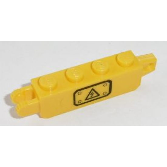 Hinge Brick 1 x 4 Locking, 9 Teeth with Black Electricity Danger Sign on Transparent Background Pattern Model Right Side (Sticker) - Set 7248