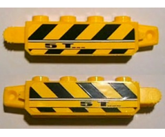Hinge Brick 1 x 4 Locking, 9 Teeth with Black and Yellow Danger Stripes and '5T' Pattern on Both Sides (Stickers) - Set 8899