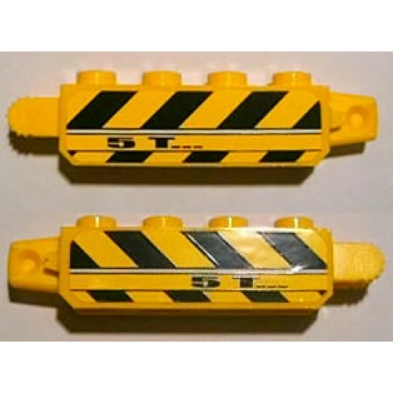 Hinge Brick 1 x 4 Locking, 9 Teeth with Black and Yellow Danger Stripes and '5T' Pattern on Both Sides (Stickers) - Set 8899