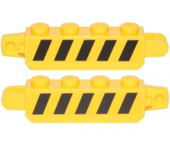 Hinge Brick 1 x 4 Locking, 9 Teeth with Black and Yellow Thin Danger Stripes (5 Black Stripes), Yellow Corners Pattern on Both Sides (Stickers) - Set 75172