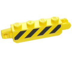 Hinge Brick 1 x 4 Locking, 9 Teeth with Black and Yellow Thin Danger Stripes (4 Black Stripes), Yellow Corners Pattern on Both Sides (Stickers) - Set 60123