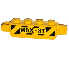 Hinge Brick 1 x 4 Locking, 9 Teeth with Black and Yellow Danger Stripes and 'MAX-3T' Pattern on Both Sides (Stickers) - Set 60035