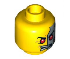 Minifigure, Head Dual Sided Alien with Red Eyes, Silver Head Plates / Black Eyebrows and Crooked Smile Pattern - Hollow Stud