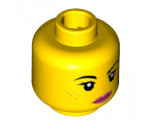Minifigure, Head Female Black Eyebrows, Freckles, Eyelashes, Pink Lips, Lopsided Smile Pattern - Hollow Stud