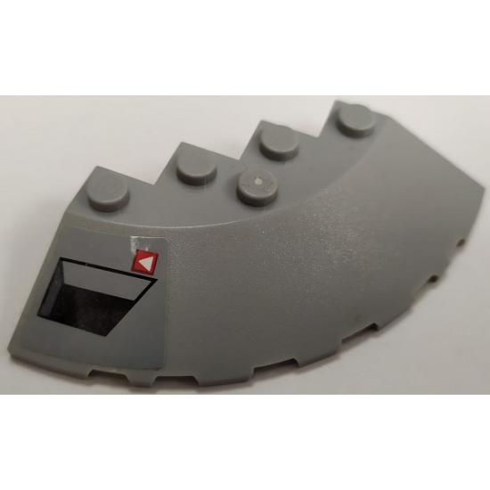 Brick, Round Corner 6 x 6 with Slope 33 Edge, Facet Cutout with Black Vent and White Triangle on Red Square Pattern Model Right Side (Sticker) - Set 75150