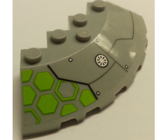 Brick, Round Corner 6 x 6 with Slope 33 Edge, Facet Cutout with Round Vent and Lime Hexagons on Transparent Background Pattern Model Right Side (Sticker) - Set 76040