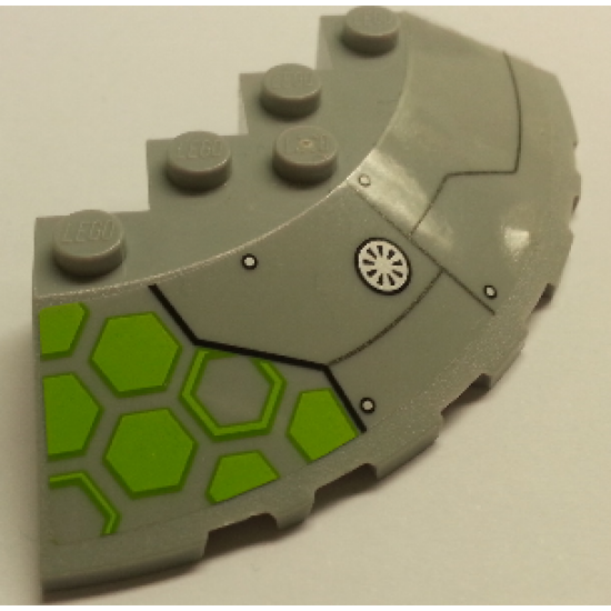 Brick, Round Corner 6 x 6 with Slope 33 Edge, Facet Cutout with Round Vent and Lime Hexagons on Transparent Background Pattern Model Right Side (Sticker) - Set 76040