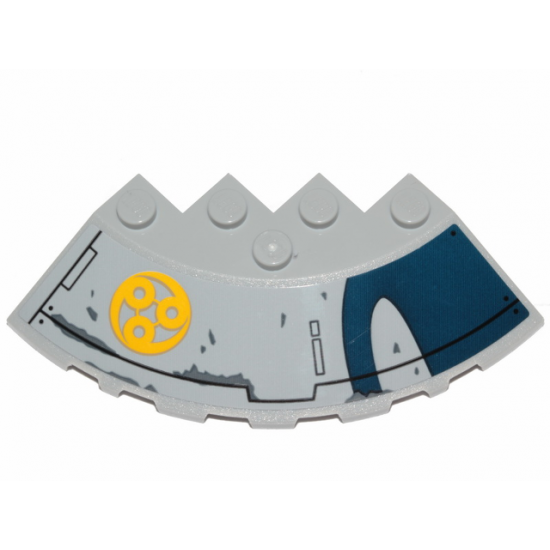 Brick, Round Corner 6 x 6 with Slope 33 Edge, Facet Cutout with SW Hull Plates, Yellow Ado Eemon Emblem Pattern Model Left Side (Sticker) - Set 75233