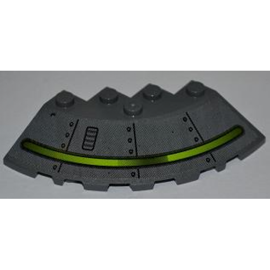 Brick, Round Corner 6 x 6 with Slope 33 Edge, Facet Cutout with Alien Ship Dark Gray Pattern (Sticker) - Set 7052