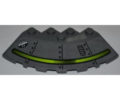 Brick, Round Corner 6 x 6 with Slope 33 Edge, Facet Cutout with Alien Ship Dark Gray Pattern and 'AREA 51' (Sticker) - Set 7052