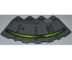 Brick, Round Corner 6 x 6 with Slope 33 Edge, Facet Cutout with Alien Ship Dark Gray Pattern and Bullet Hole (Sticker) - Set 7052