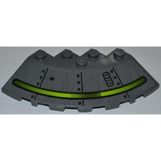 Brick, Round Corner 6 x 6 with Slope 33 Edge, Facet Cutout with Alien Ship Dark Gray Pattern and Bullet Hole (Sticker) - Set 7052