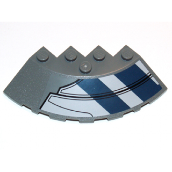 Brick, Round Corner 6 x 6 with Slope 33 Edge, Facet Cutout with Dark Blue Stripes and Black Lines Pattern Model Left (Sticker) - Set 75013