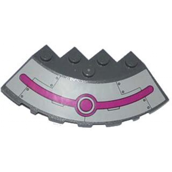 Brick, Round Corner 6 x 6 with Slope 33 Edge, Facet Cutout with Magenta Circles and Stripe, Black Lines and Rivets Pattern (Sticker) - Set 79121