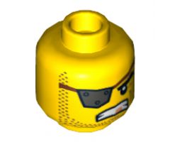 Minifigure, Head Male Eyepatch Silver with Rivets, Gold Tooth, Stubble Pattern (MetalBeard) - Hollow Stud