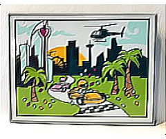 Slope 10 6 x 8 with Screen with Road Race Finish Line, Confetti, Palm Trees, City Skyline and Helicopter Pattern (Sticker) - Set 41349