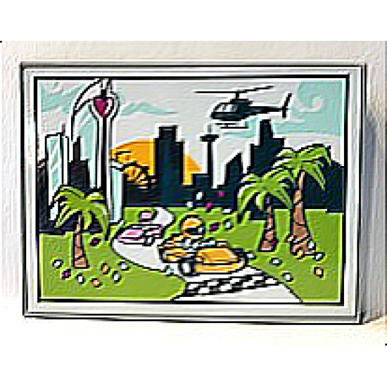 Slope 10 6 x 8 with Screen with Road Race Finish Line, Confetti, Palm Trees, City Skyline and Helicopter Pattern (Sticker) - Set 41349