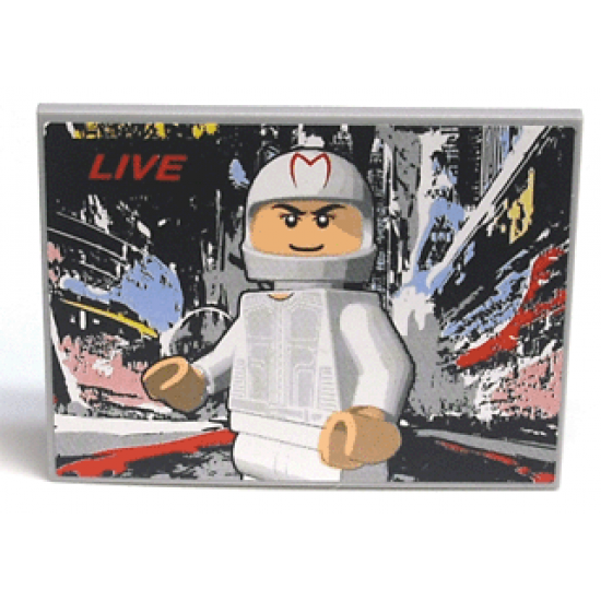 Slope 10 6 x 8 with White Minifigure Racer and 'LIVE' Pattern (Sticker) - Set 8161