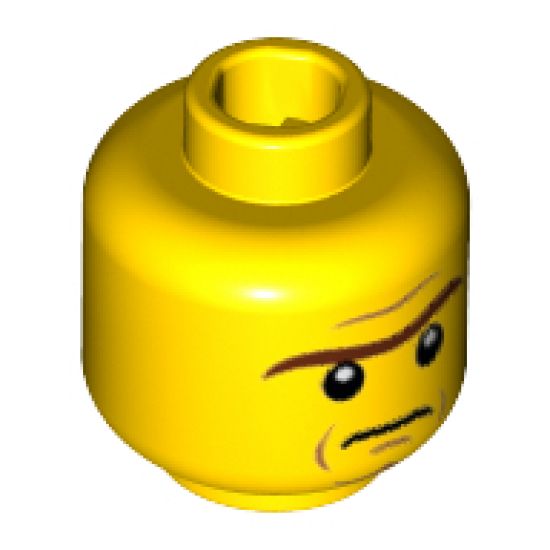 Minifigure, Head Dual Sided Brown Unibrow, Cheek Lines, Mouth Closed / Mouth Open Angry Pattern - Hollow Stud