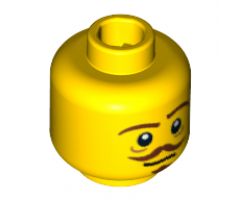 Minifigure, Head Brown Eyebrows, Goatee and Moustache, White Pupils Pattern - Hollow Stud