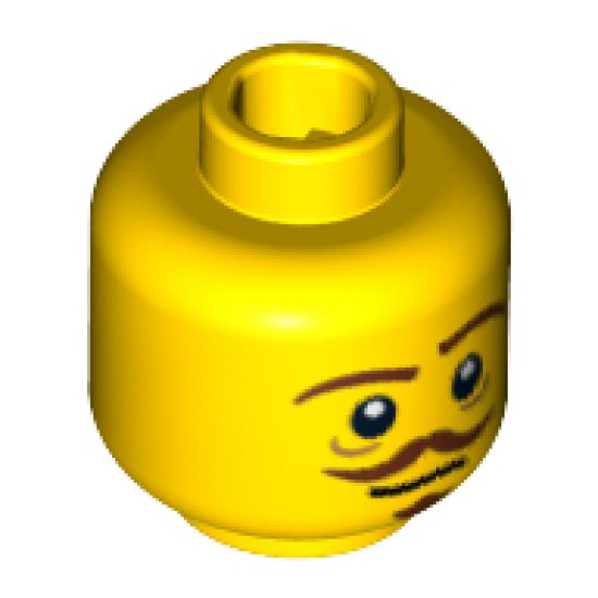 Minifigure, Head Brown Eyebrows, Goatee and Moustache, White Pupils Pattern - Hollow Stud