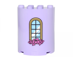 Cylinder Half 2 x 4 x 4 with Curved Lattice Window and Pink Roses Pattern (Sticker) - Set 41067