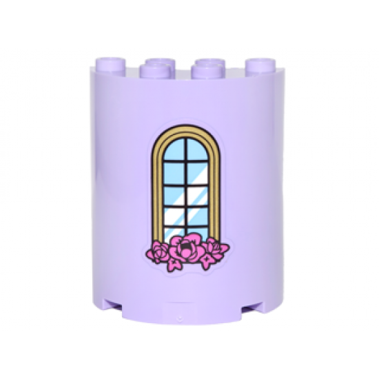 Cylinder Half 2 x 4 x 4 with Curved Lattice Window and Pink Roses Pattern (Sticker) - Set 41067