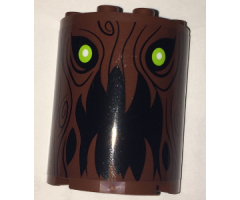 Cylinder Half 2 x 4 x 4 with Tree Bark Lines, Lime Eyes and Open Mouth Pattern (Sticker) - Set 75902