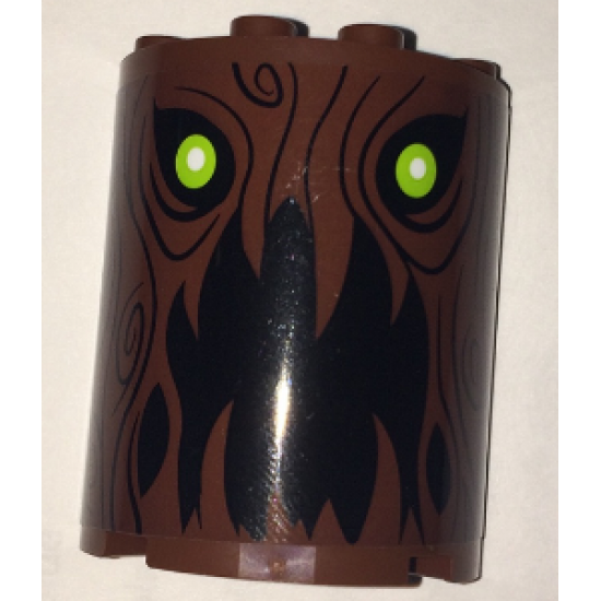 Cylinder Half 2 x 4 x 4 with Tree Bark Lines, Lime Eyes and Open Mouth Pattern (Sticker) - Set 75902