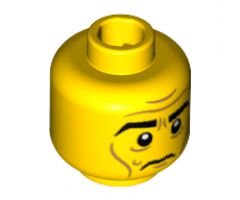 Minifigure, Head Black Eyebrows, White Pupils, Wrinkles, Cheek Lines, Frown Pattern - Hollow Stud