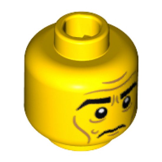 Minifigure, Head Black Eyebrows, White Pupils, Wrinkles, Cheek Lines, Frown Pattern - Hollow Stud