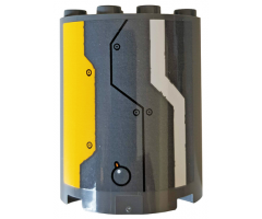 Cylinder Half 2 x 4 x 4 with Bright Light Orange and Dark Bluish Gray Armor Plates, Rivets and White Stripe Pattern (Sticker) - Set 76059