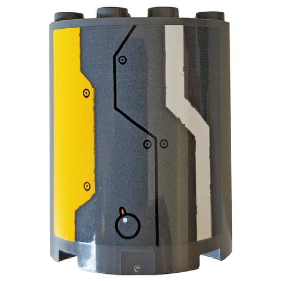 Cylinder Half 2 x 4 x 4 with Bright Light Orange and Dark Bluish Gray Armor Plates, Rivets and White Stripe Pattern (Sticker) - Set 76059