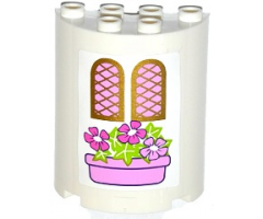 Cylinder Half 2 x 4 x 4 with 2 Windows and Pink Flower Box Pattern (Sticker) - Set 41052
