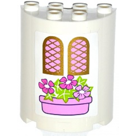 Cylinder Half 2 x 4 x 4 with 2 Windows and Pink Flower Box Pattern (Sticker) - Set 41052