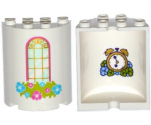 Cylinder Half 2 x 4 x 4 with Window and Flower Box Pattern with Alarm Clock and Flowers on Inside Pattern (Sticker) - Set 41142
