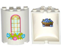 Cylinder Half 2 x 4 x 4 with Window and Flower Box Pattern with Blueberries in Basket on Inside Pattern (Sticker) - Set 41142